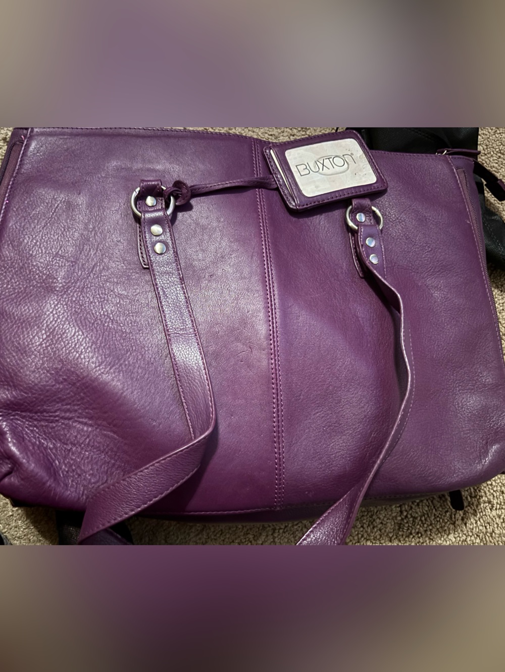 Buxton Purple Leather Tote with Double Handles